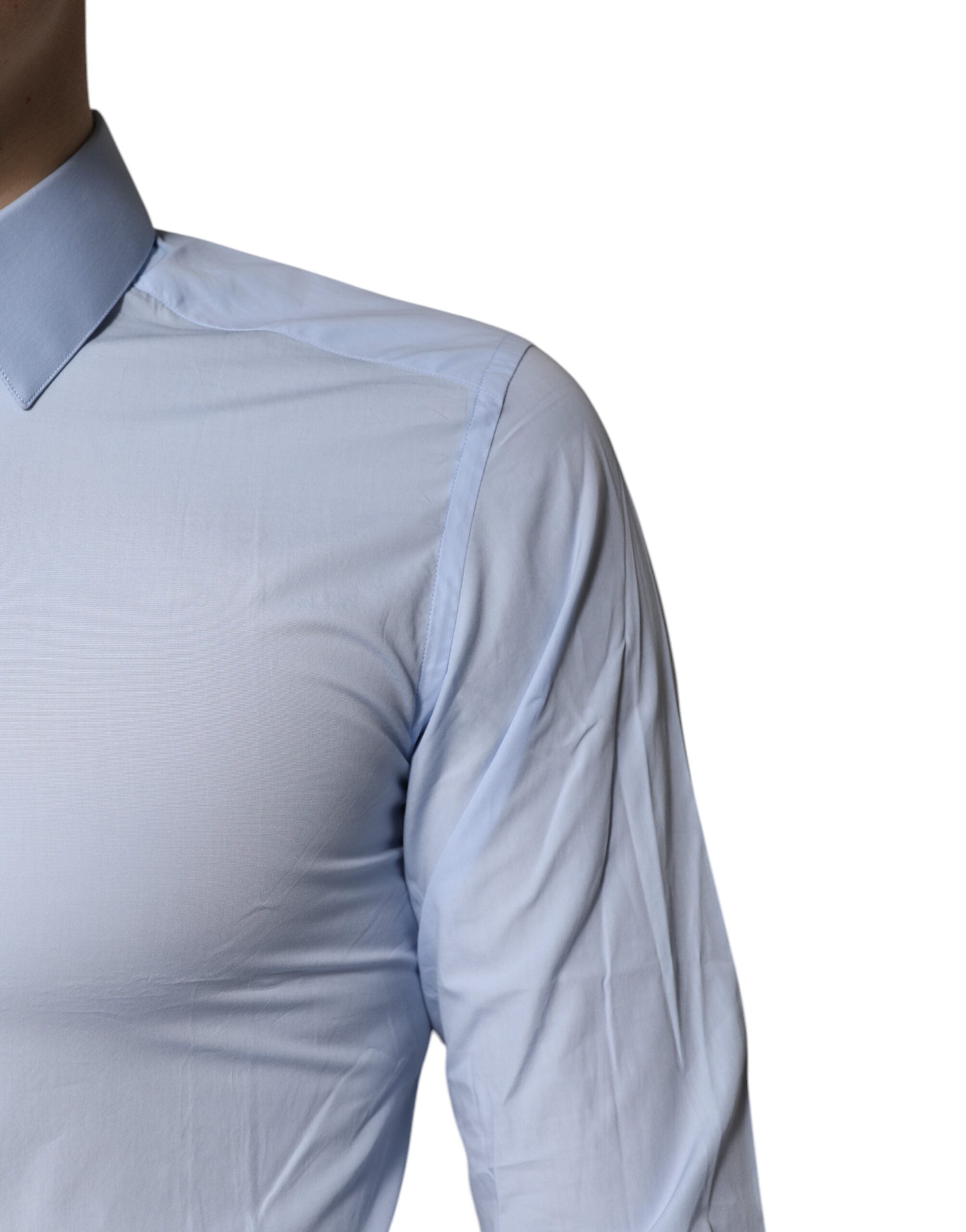 Dolce & Gabbana Light Blue Cotton Dress GOLD Formal Shirt